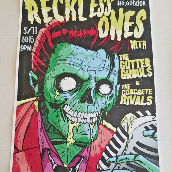 RECKLESS ONES POSTER 17" x 11" RARE Gig MONSTER MARK Gutter Ghouls HORROR - Picture 2 of 3